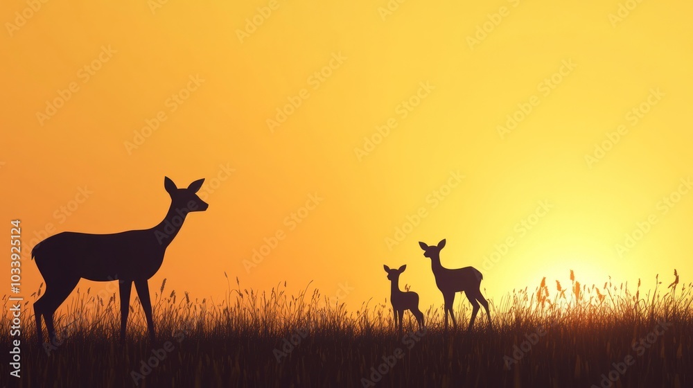 Naklejka premium Sunset Deer Silhouette