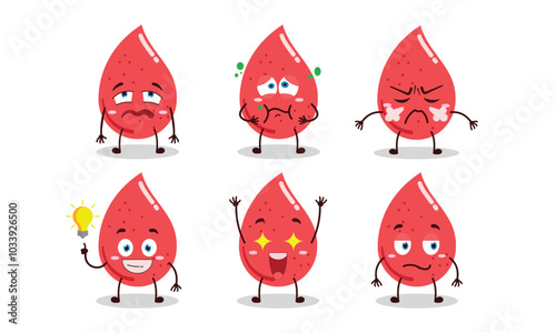 funny blood cartoon with different expressions vector illustration