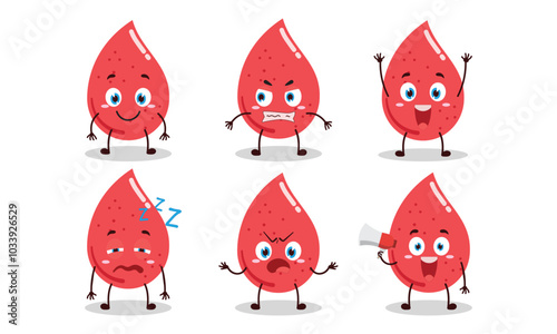 funny blood cartoon with many expressions vector illustration