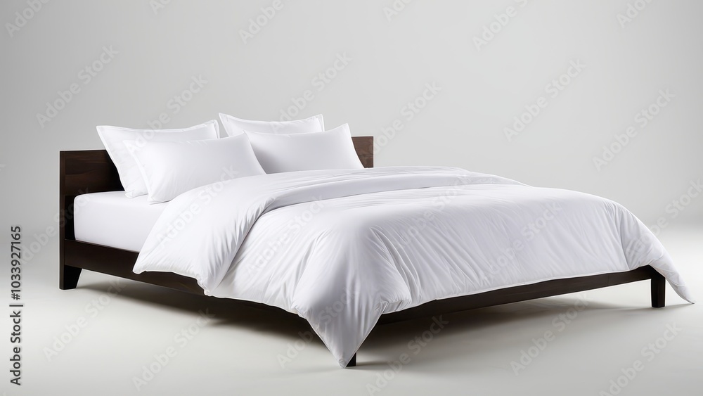 Elegant bedding set mockup featuring a duvet, pillows, and bedsheets. Perfect for showcasing your textile designs Elegant bedding set mockup featuring a duvet, pillows, and bedsheets. Perfect for showcasing your textile designs