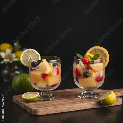 still life with fruit and cocktail