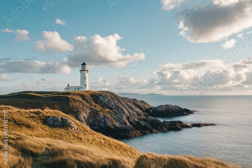 Scenic seaside lighthouse on rugged coastline during cloudy day