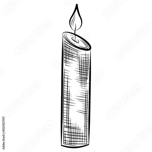 High detailed hand drawn candle drawing, ink and pen style drawing of candle vector illustration on white background