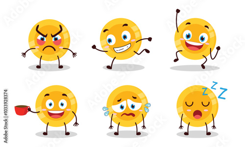 funny coin cartoon character with various pose activity vector illustration photo