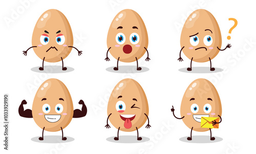 funny chicken egg cartoon with different expressions character vector illustration