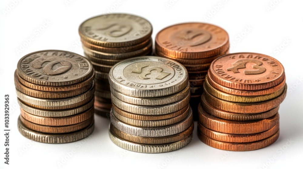 Stacks of Stamped Metal Coins for Game Currency Stacks of Stamped Metal Coins for Game Currency