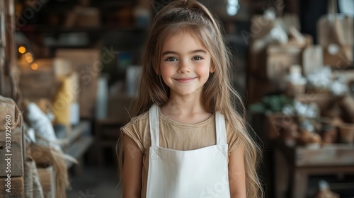 young girl joyfully carrying a blank eco tote bag against a rustic wooden backdrop inviting creativity for personalized designs while promoting sustainable living