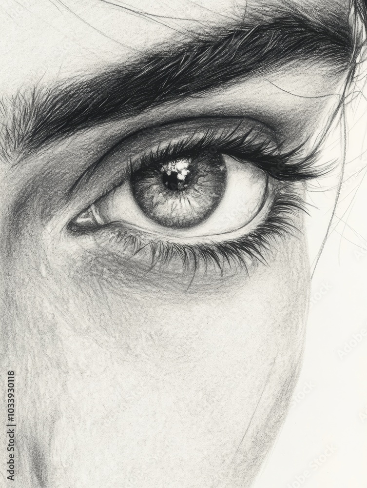 Fototapeta premium A close up of a pencil drawing of an eye with a black pencil in the center