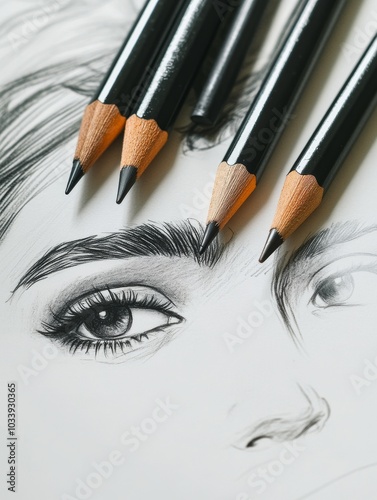 A close up of a pencil drawing of an eye with a black pencil in the center