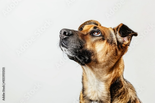 Dog headshoot isolated against white background photo