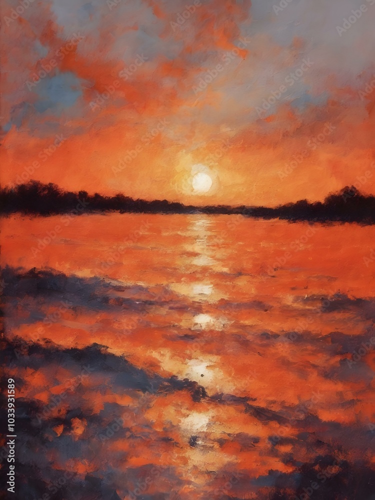 Obraz premium A bright sunset orange backdrop with a textured, painterly effect, capturing the warmth and intensity of a summer evening