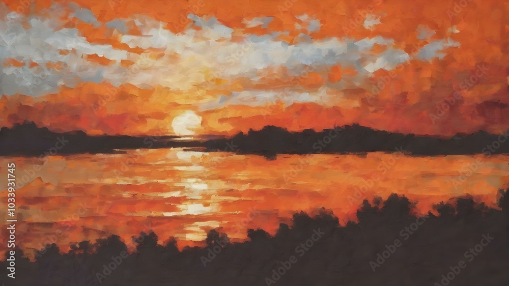 Naklejka premium A bright sunset orange backdrop with a textured, painterly effect, capturing the warmth and intensity of a summer evening