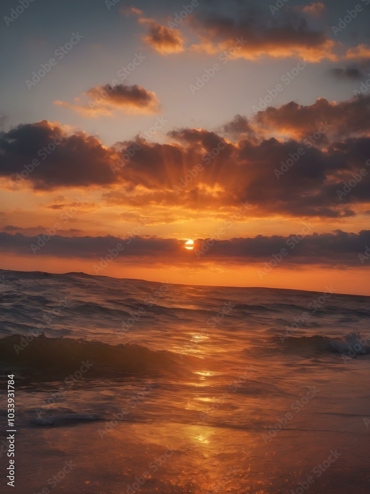 Naklejka premium A bright sunset orange backdrop with a textured, painterly effect, capturing the warmth and intensity of a summer evening