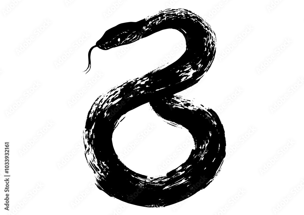 2025年巳年年賀状素材水墨画風