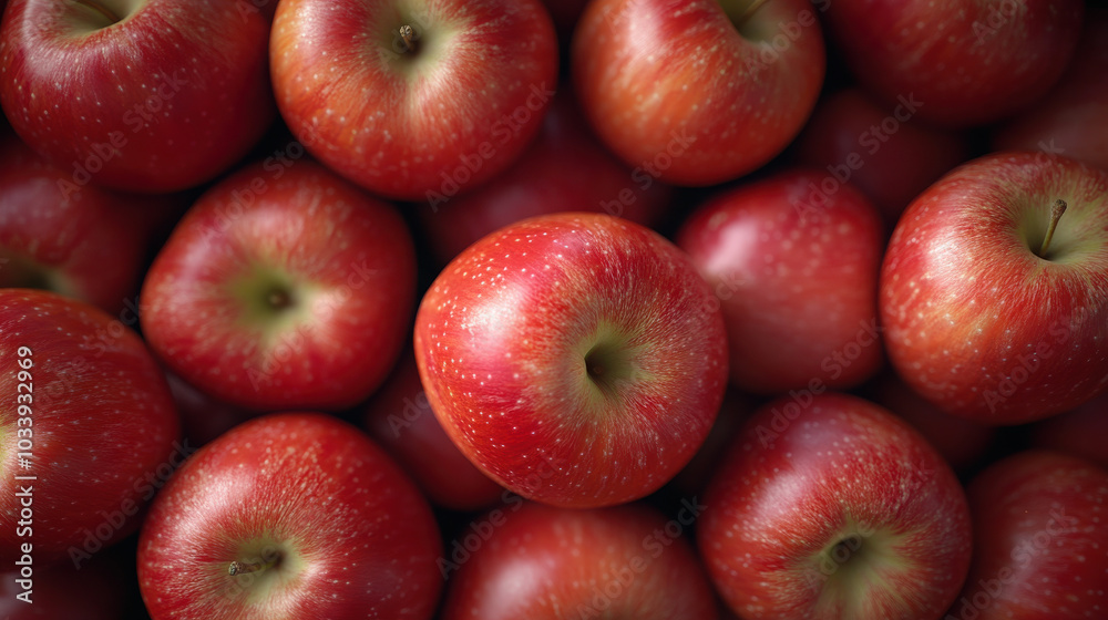 A close-up view of vibrant red apples arranged together. A close-up view of vibrant red apples arranged together.