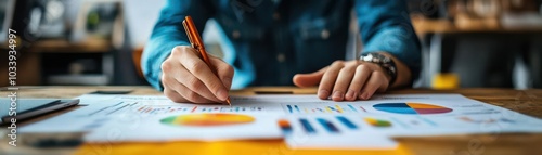 Person analyzing data on paper reports