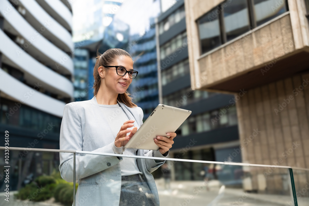 Tablet, business woman and research in city, typing or reading email notification to network. Digital, technology and professional agent in street on internet, communication or scroll on app outdoor Tablet, business woman and research in city, typing or reading email notification to network. Digital, technology and professional agent in street on internet, communication or scroll on app outdoor