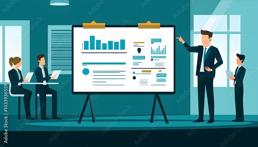 Businessman Presenting Data on a Whiteboard to Colleagues Businessman Presenting Data on a Whiteboard to Colleagues