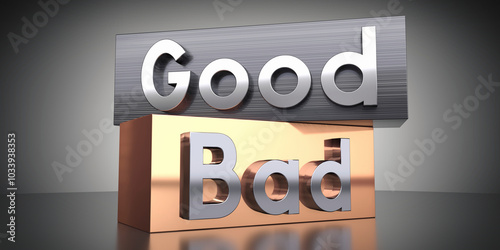 Good, bad - words on metal blocks - 3D illustration photo