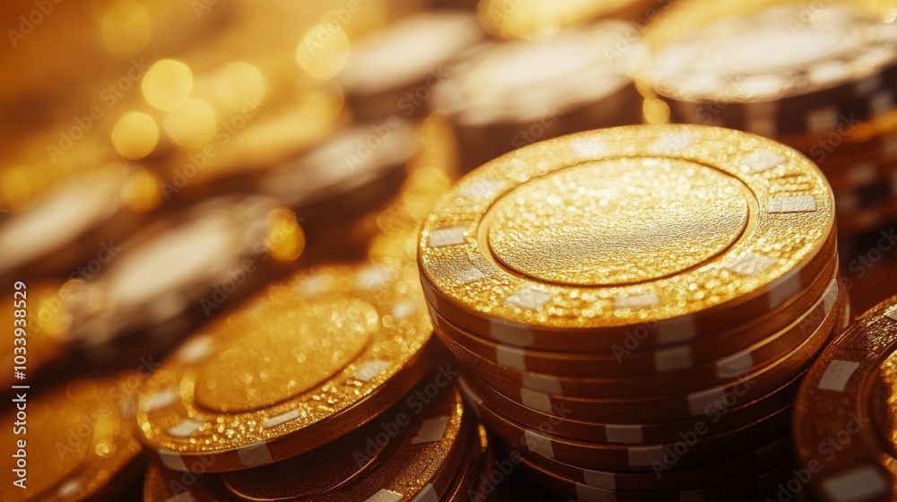 Golden Casino Chips Close-Up Golden Casino Chips Close-Up