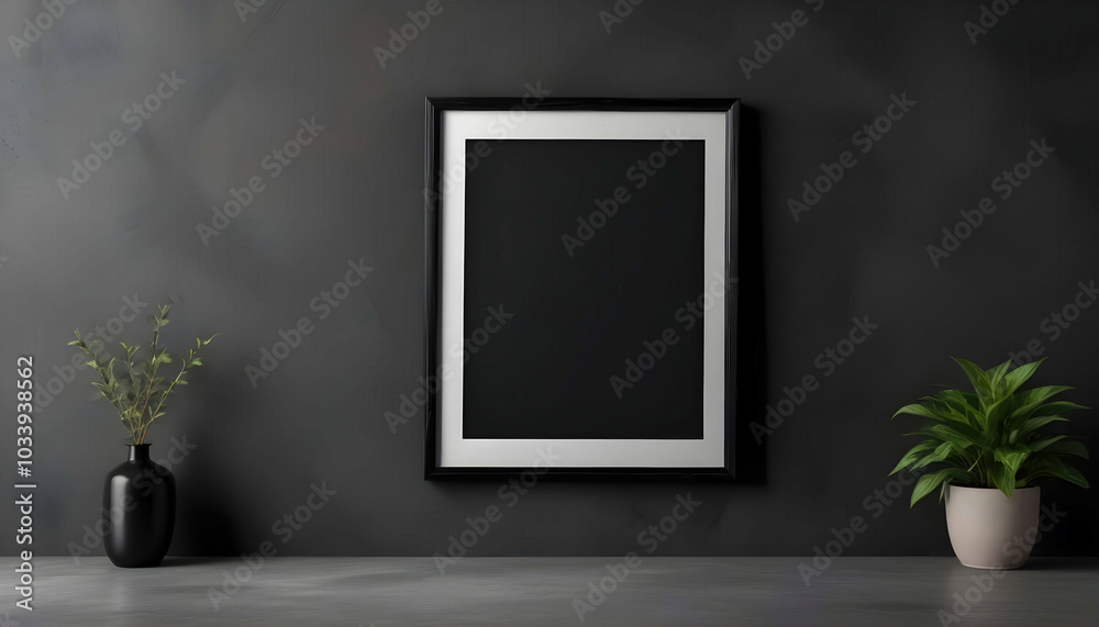 A black picture frame hanging on a dark concrete wall, creating a striking contrast that highlights the artwork inside, perfect for modern interior design. A black picture frame hanging on a dark concrete wall, creating a striking contrast that highlights the artwork inside, perfect for modern interior design.