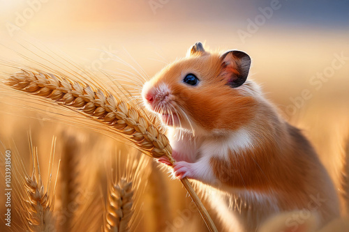 Obraz na płótnie Ein Hamster holt sich die Körner aus einer Kornähre w salonie