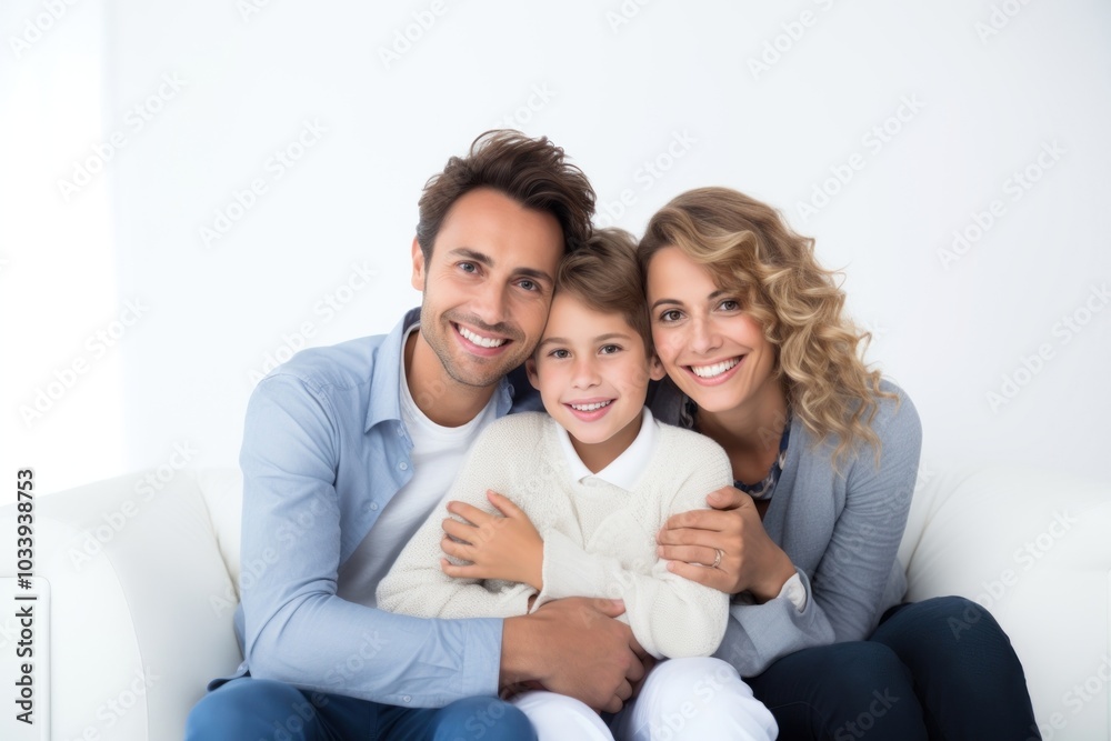 Smiling woman hugging family. Smiling woman hugging family.