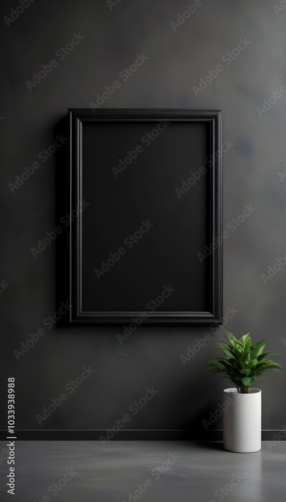 A black picture frame hanging on a dark concrete wall, creating a striking contrast that highlights the artwork inside, perfect for modern interior design. A black picture frame hanging on a dark concrete wall, creating a striking contrast that highlights the artwork inside, perfect for modern interior design.