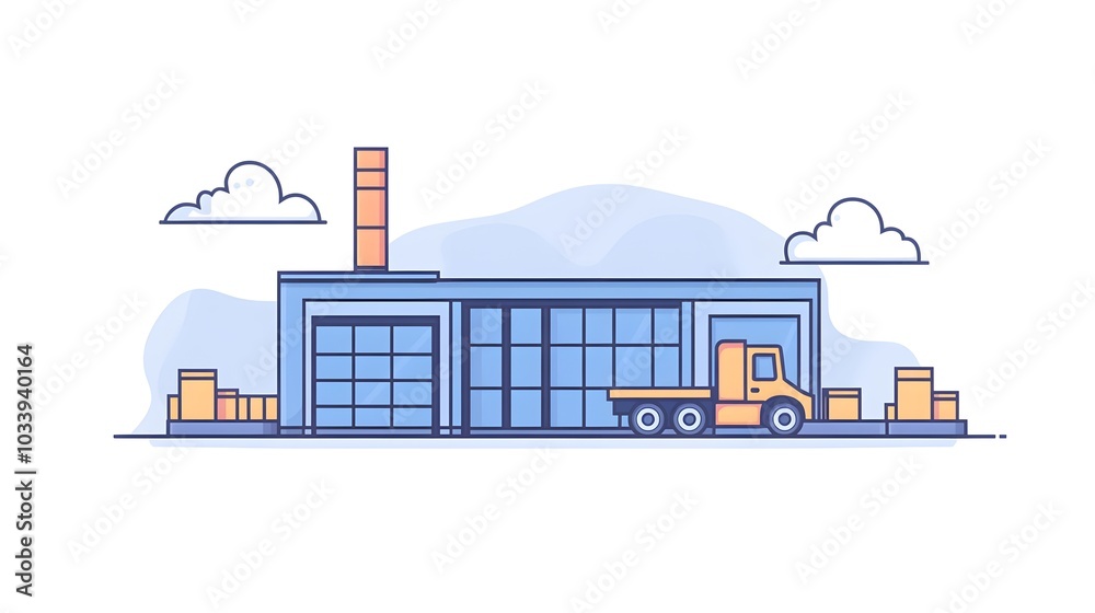 Vector flat illustration of warehouse with truck loading, white background Vector flat illustration of warehouse with truck loading, white background
