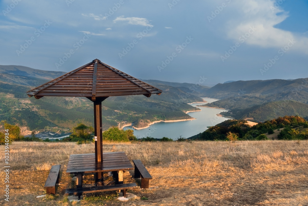 Picnic Area Wooden Gazebo on Top of Hill