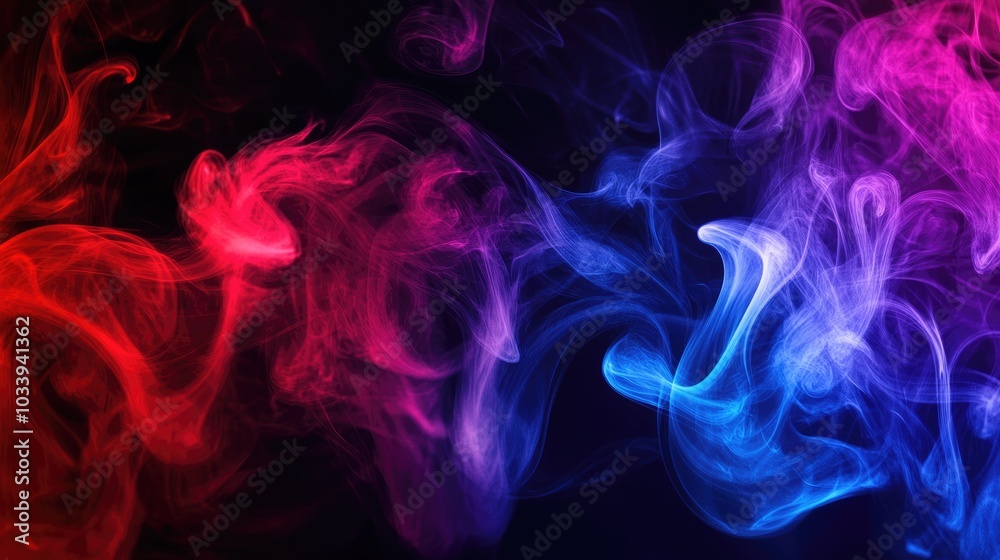 Obraz premium Swirling hues of red and blue smoke intertwine, creating an enchanting abstract backdrop
