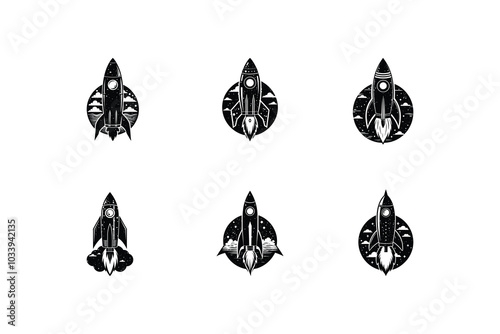 Space Exploration Rocket Designs Vector Logos and Missiles Silhouettes Collection
