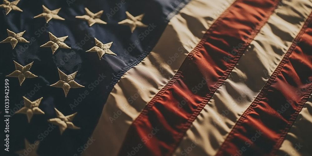 Close-Up of the United States American Flag with Stars and Stripes Close-Up of the United States American Flag with Stars and Stripes