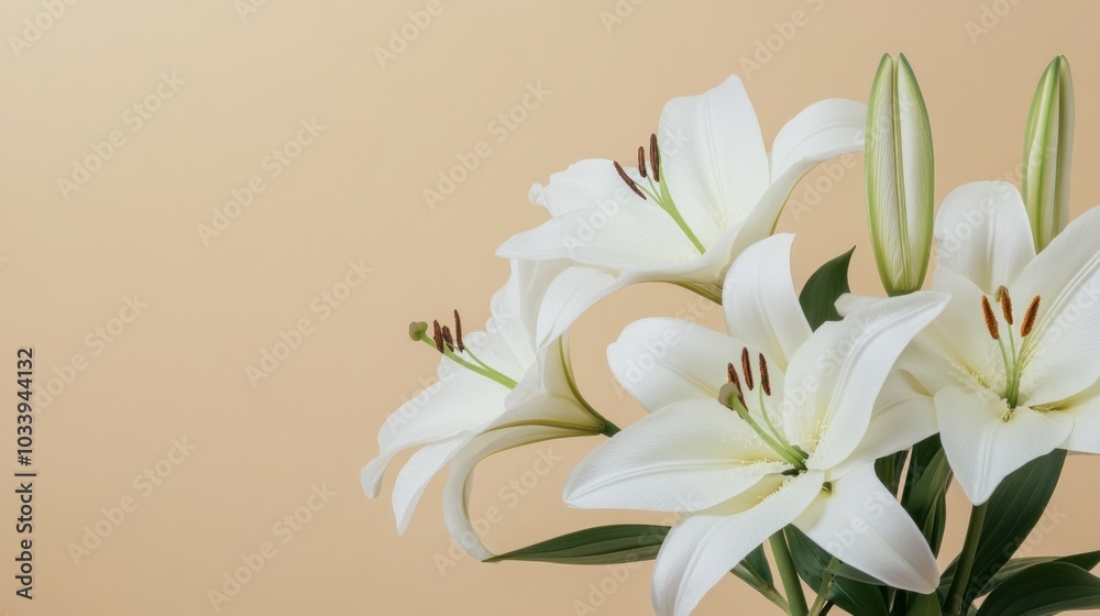 White Lilies on a Beige Background White Lilies on a Beige Background