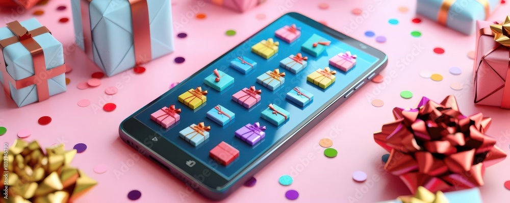 Mobile phone with colorful gift icons. Mobile phone with colorful gift icons.