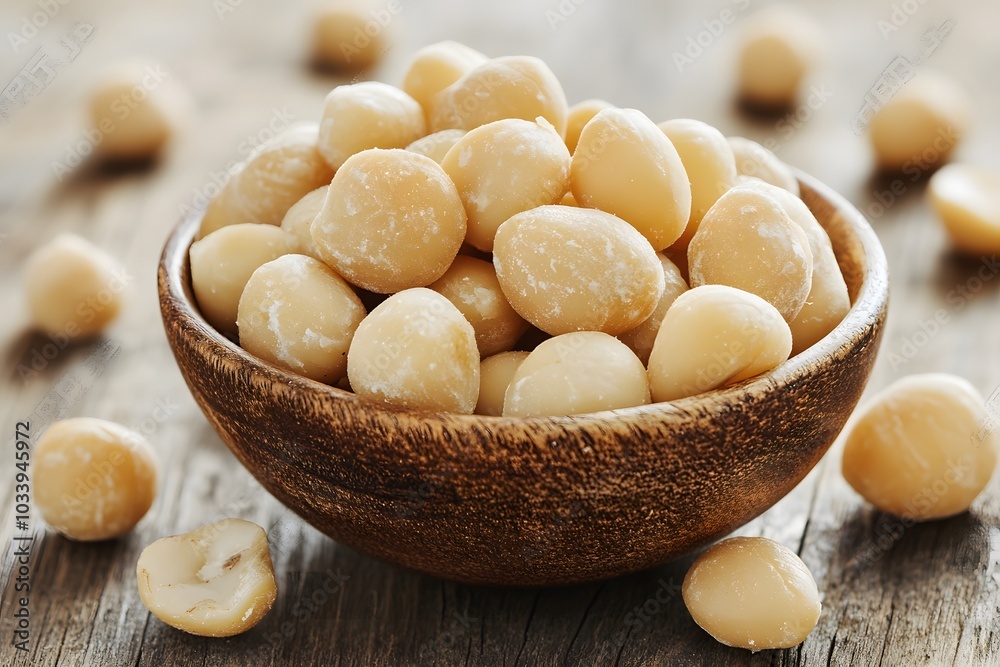 Bowl filled with whole macadamia nuts Bowl filled with whole macadamia nuts