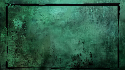 Elegant dark emerald green background with black shadow border and old vintage grunge texture design