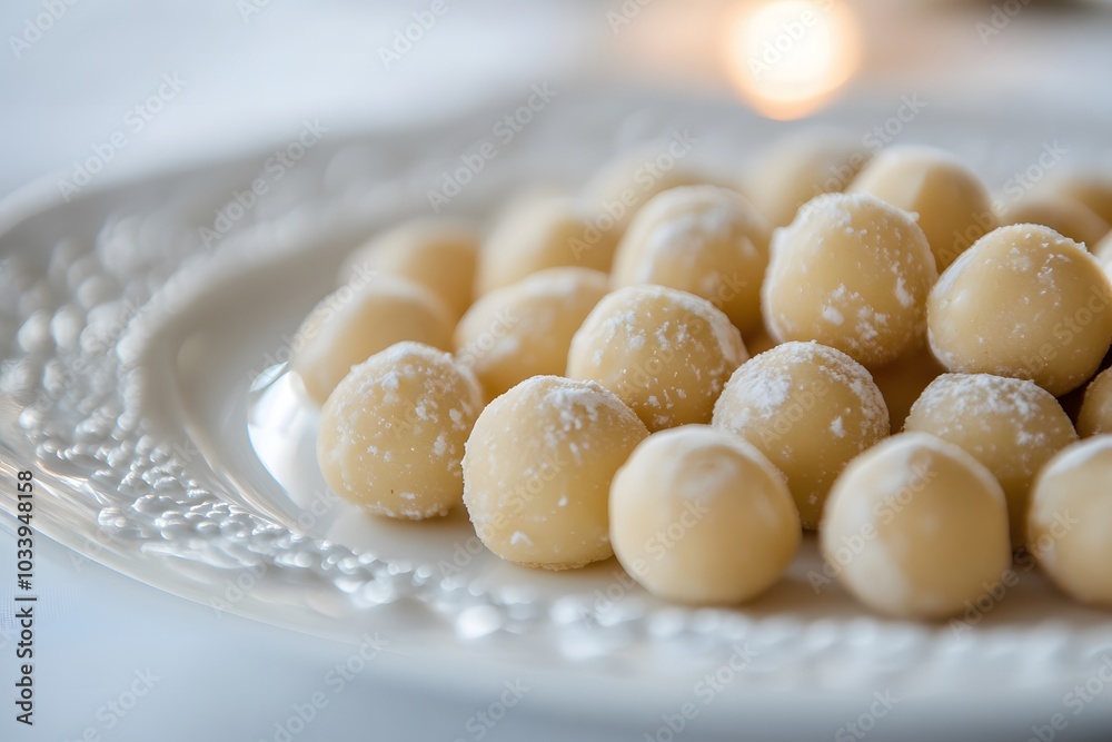 Plate of dessert featuring macadamia nuts (e.g., macadamia nut cookies or cake), close-up view with visible nuts with copy space. Soft, warm lighting to enhance the appeal of the dessert. Neutral or c Plate of dessert featuring macadamia nuts (e.g., macadamia nut cookies or cake), close-up view with visible nuts with copy space. Soft, warm lighting to enhance the appeal of the dessert. Neutral or c