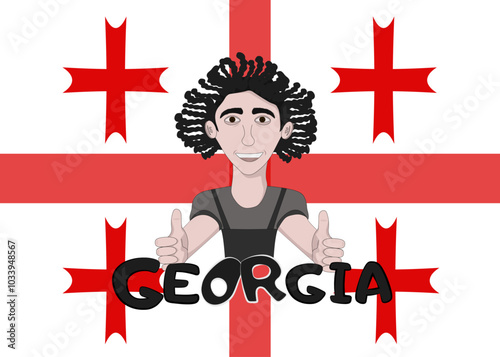 Illustration of a Georgian on the background of the national flag. Illustration.  Georgia. Flag