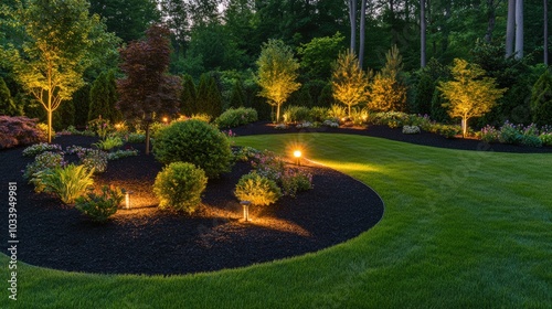 Beautiful Garden Pathway with Landscape Lighting at Dusk 