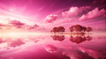 Leinwandbilder Rosa Abstract pink landscape with water reflection low angle  © Prapasarabhron