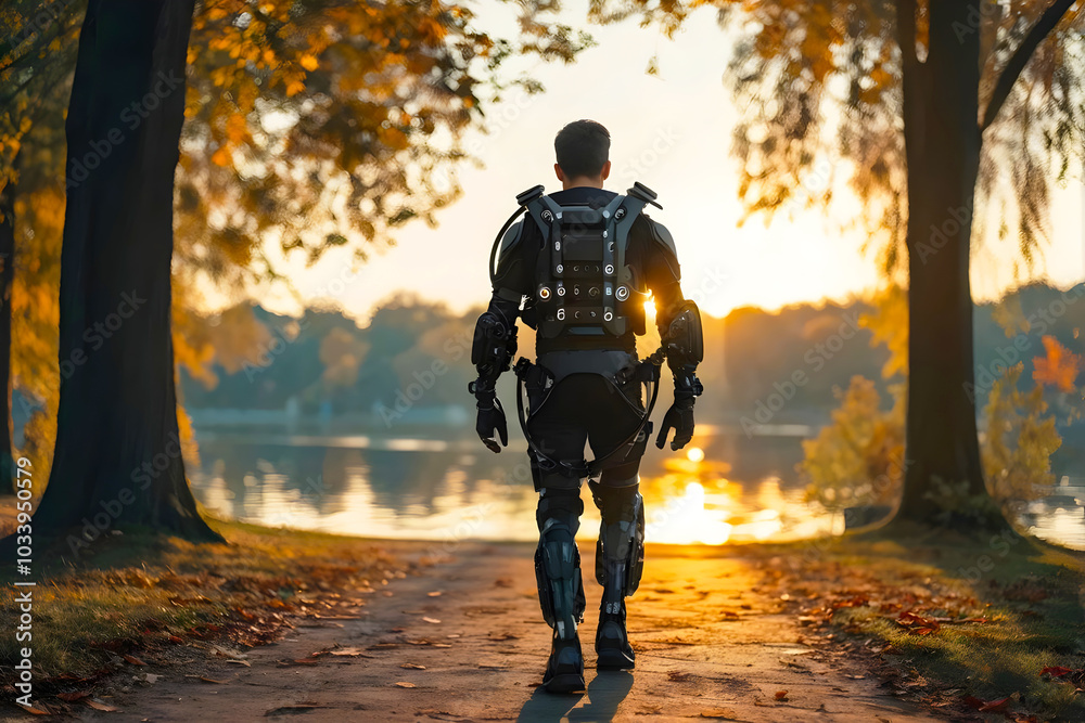Man Walking More Strong And Helpfull Metal Armor Suit Futuristic Design Man Walking More Strong And Helpfull Metal Armor Suit Futuristic Design