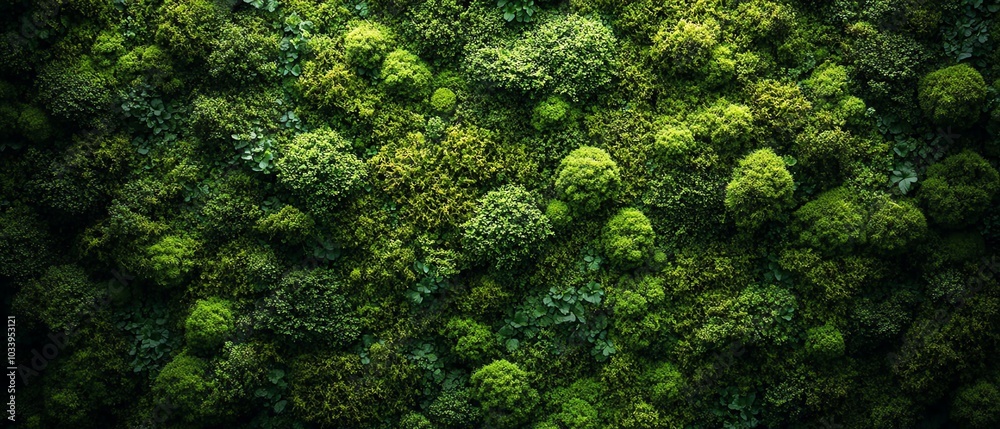 Aerial perspective of a dense green mosscovered forest floor, highlighting intricate textures and shades of green, perfect for natureinspired backgrounds Aerial perspective of a dense green mosscovered forest floor, highlighting intricate textures and shades of green, perfect for natureinspired backgrounds