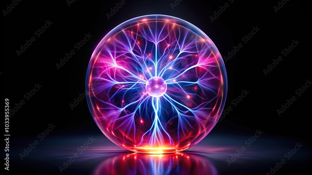 Abstract plasma ball sphere reflecting in dark background Abstract plasma ball sphere reflecting in dark background