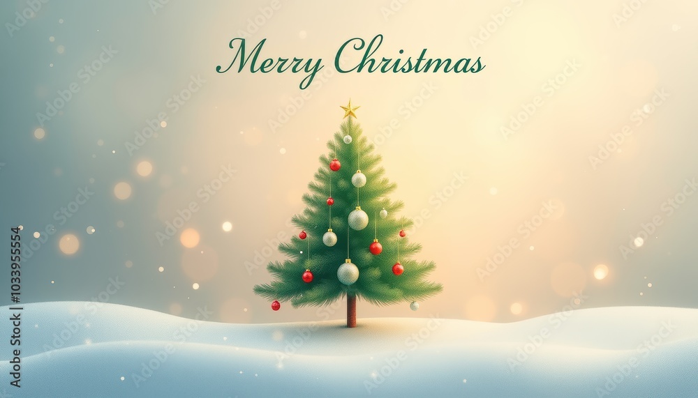 Christmas tree illustration on pastel background with Merry Christmas message Christmas tree illustration on pastel background with Merry Christmas message