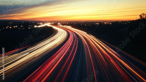 captivating long-exposure shot of a busy highway at dusk,