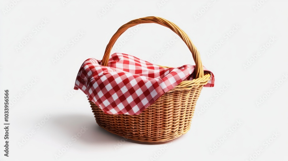 Wicker Picnic Basket with Checkered Cloth Wicker Picnic Basket with Checkered Cloth