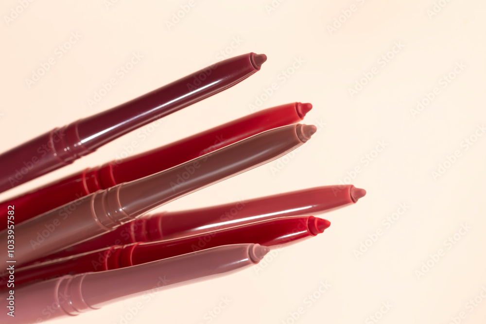 Differential pencils for lips and eyebrows close-up. Cosmetic product. Differential pencils for lips and eyebrows close-up. Cosmetic product.