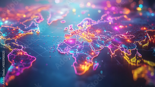 3D Holographic Electoral Map with Fundraising Hotspots Concept � Wide Shot of a Glowing 3D Map Highlighting Key Regions on White Background for Strategic Insights photo