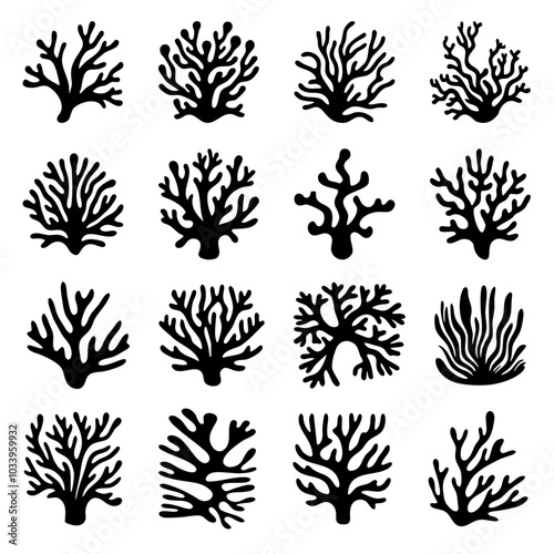 Coral Silhouettes Set - Marine Life Vector Icons